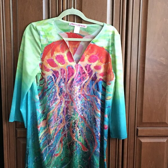 Colorful beach/swim cover up, sz M by Leoma Lovegrove - Picture 2 of 7